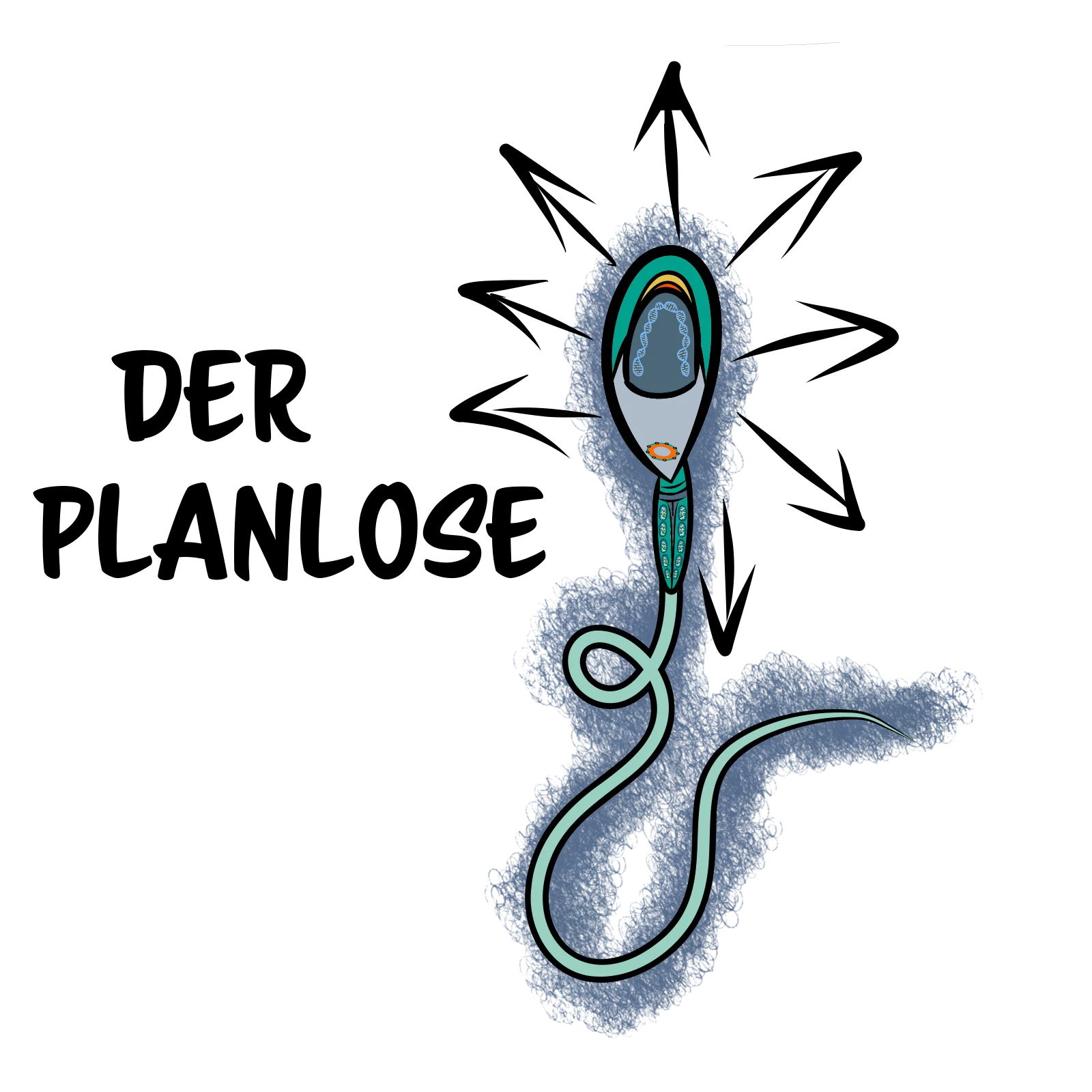 Illustration eines orientierungslosen Spermiums zur Erklärung von eingeschränkter Beweglichkeit im Spermiogramm.