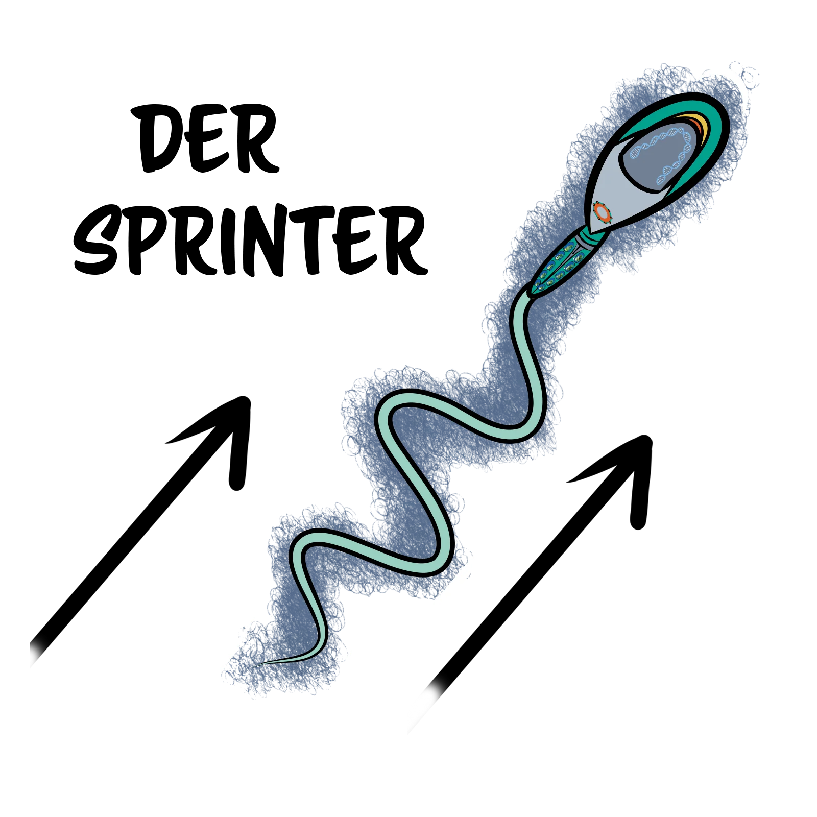 Illustration eines schnellen Spermiums als Sprinter zur Erklärung von Beweglichkeit und Spermienqualität im Spermiogramm.